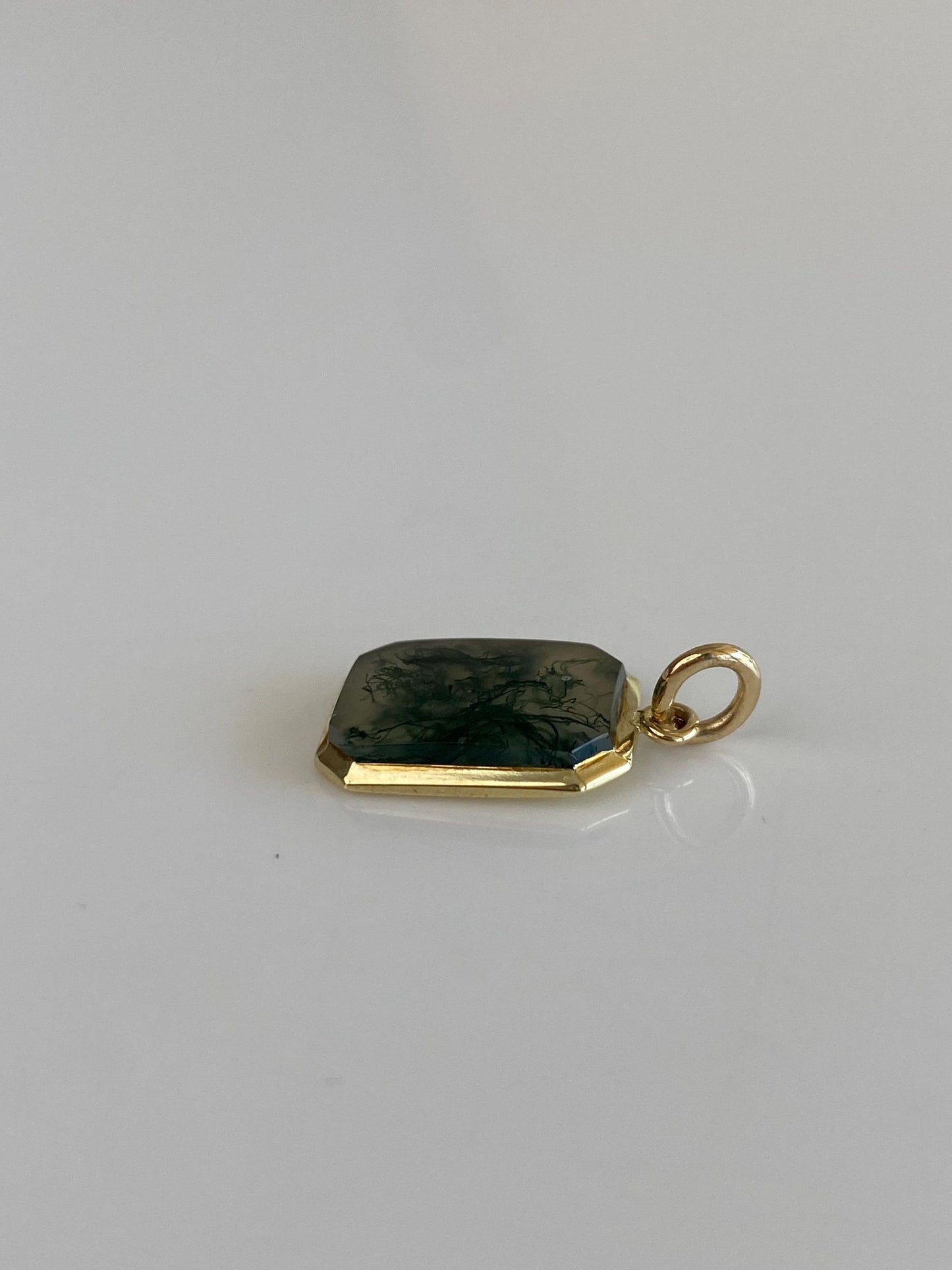 Vintage Solid 14k Yellow Gold Moss Agate Cufflink Conversion Charm