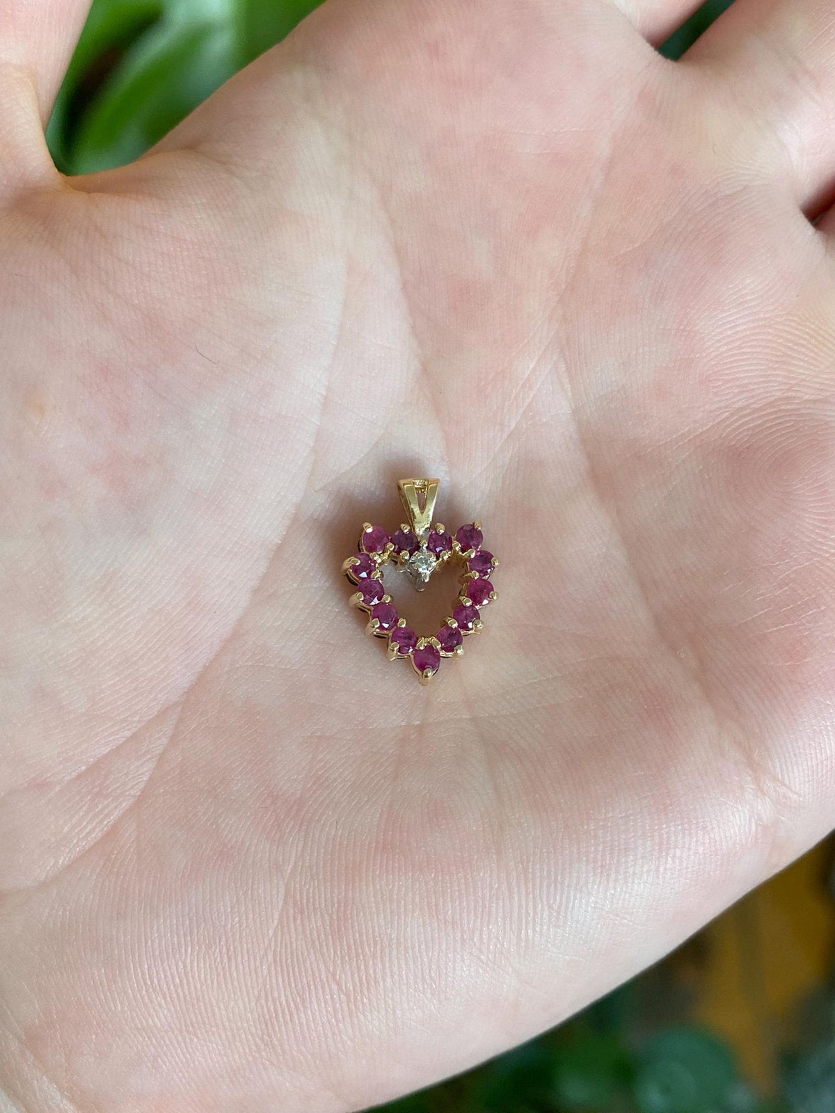 Solid 14k Yellow Gold Double Sided Diamond Blue Sapphire & Ruby Heart Charm