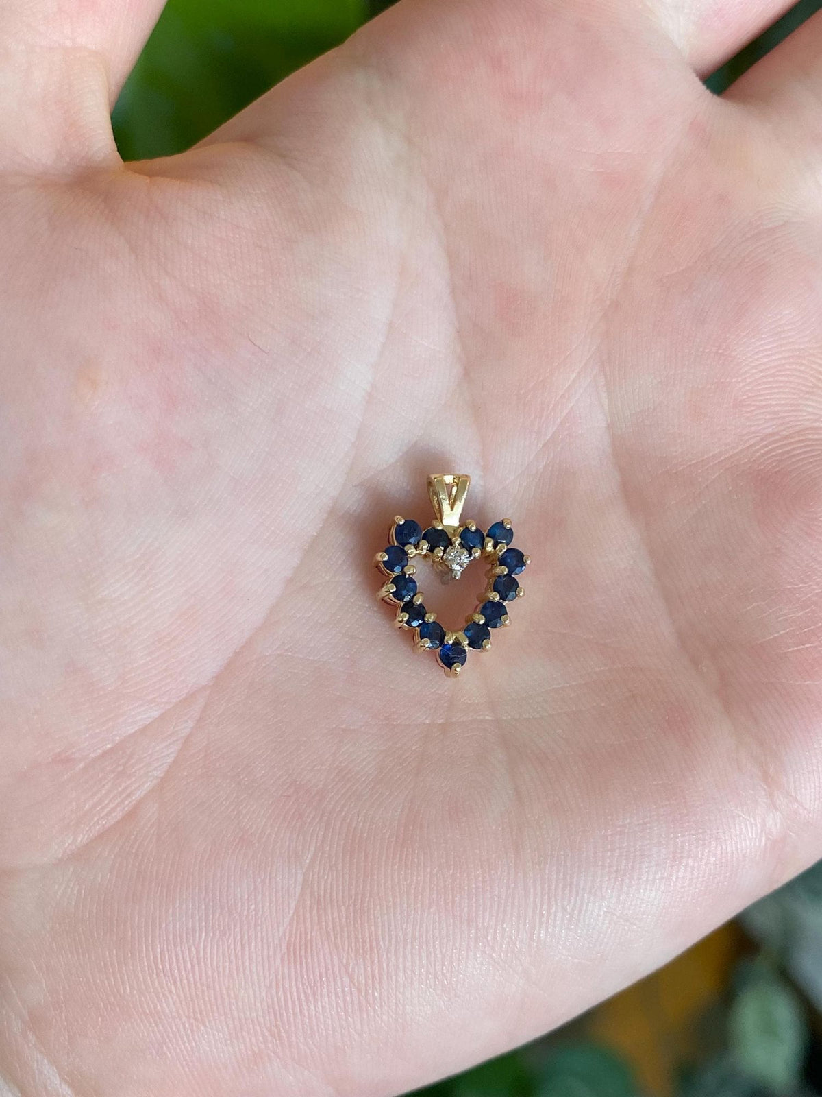 Solid 14k Yellow Gold Double Sided Diamond Blue Sapphire & Ruby Heart Charm
