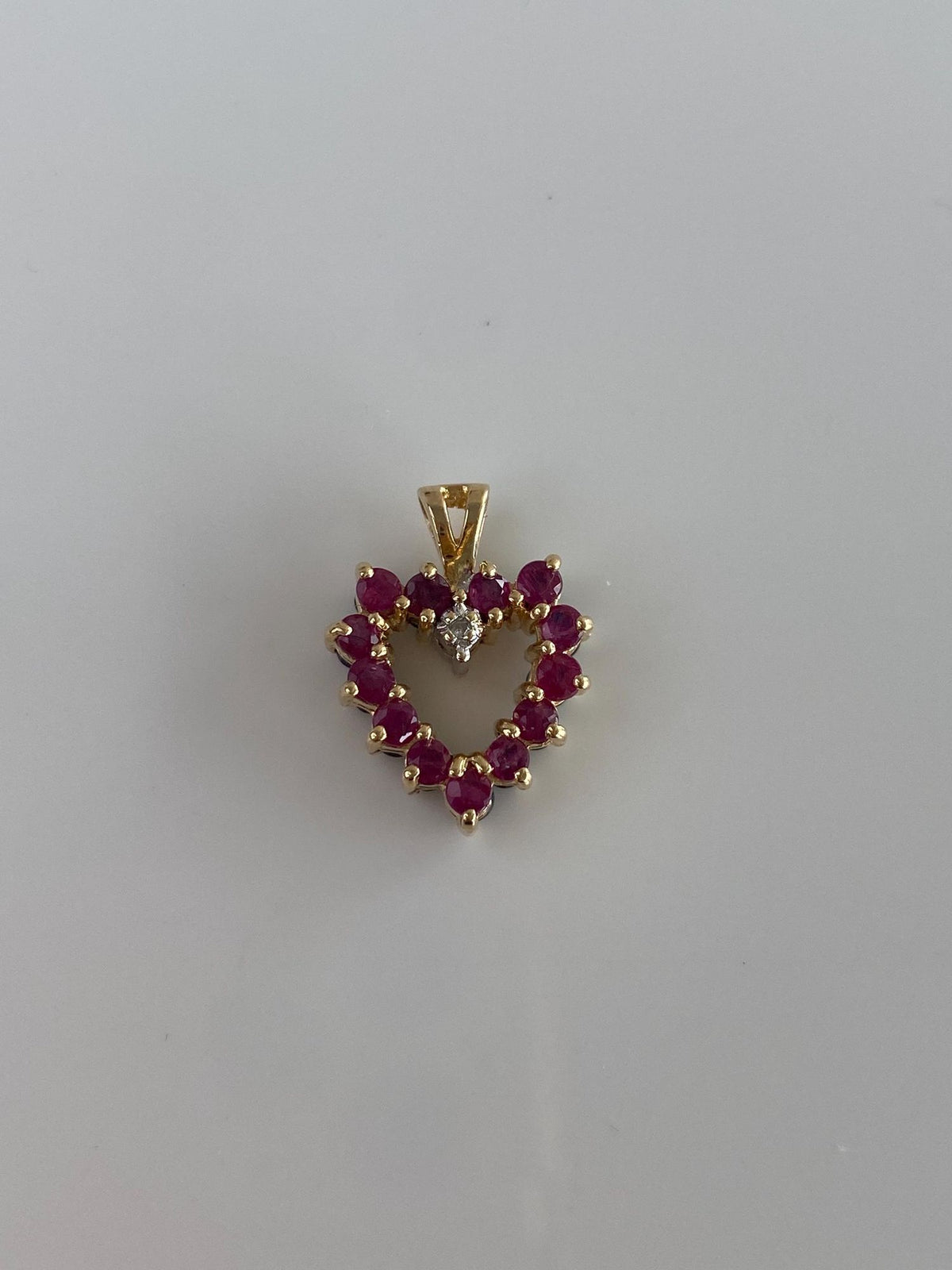 Solid 14k Yellow Gold Double Sided Diamond Blue Sapphire & Ruby Heart Charm
