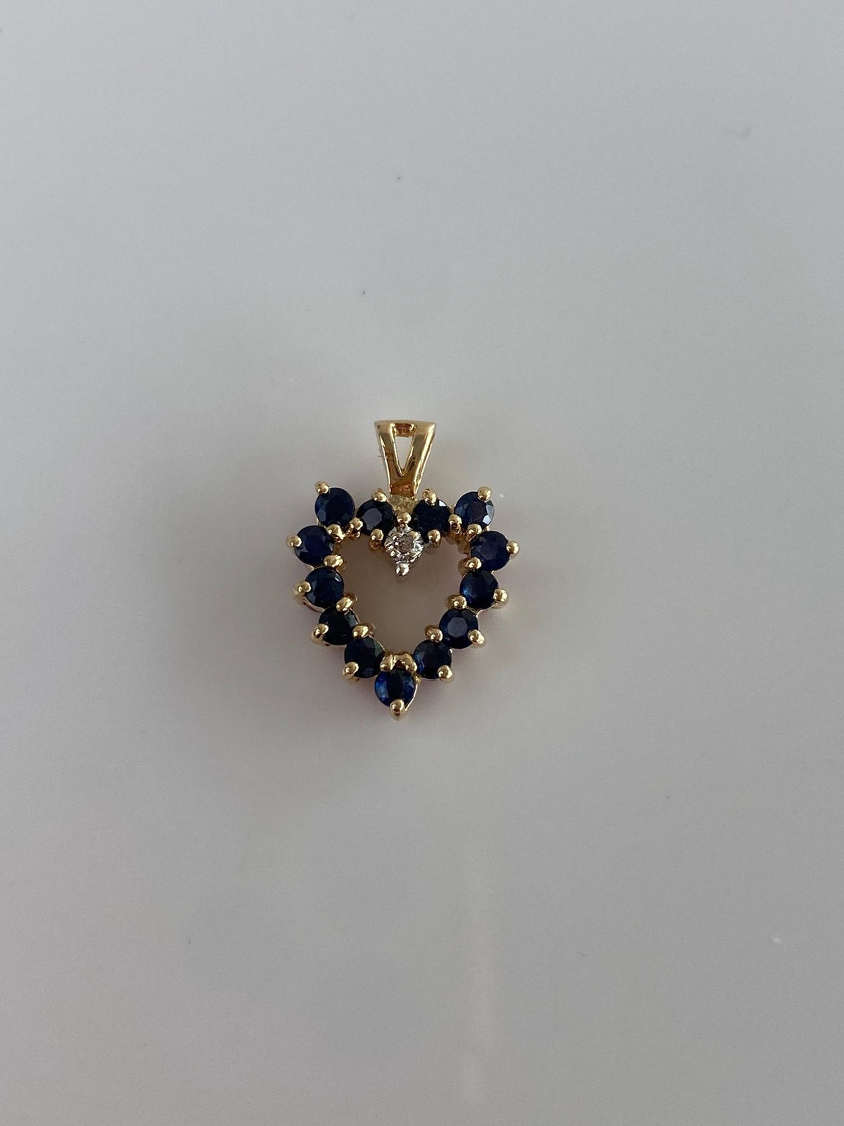 Solid 14k Yellow Gold Double Sided Diamond Blue Sapphire & Ruby Heart Charm