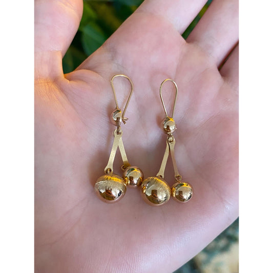 Vintage 18k Yellow Gold Ball Dangle Earrings