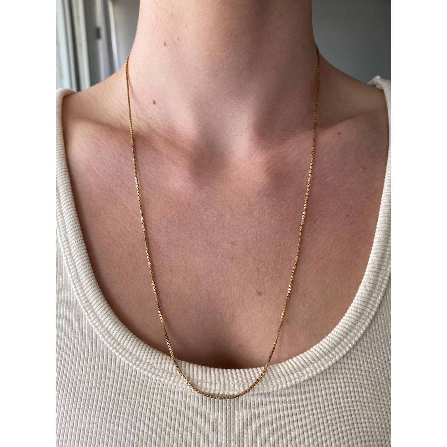 Vintage Solid 10k Yellow Gold Box Chain Necklace - 23.75 inches