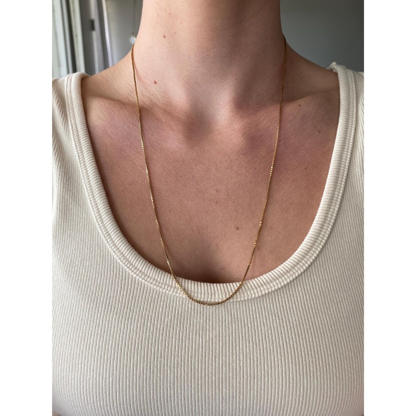Vintage Solid 10k Yellow Gold Box Chain Necklace - 23.75 inches