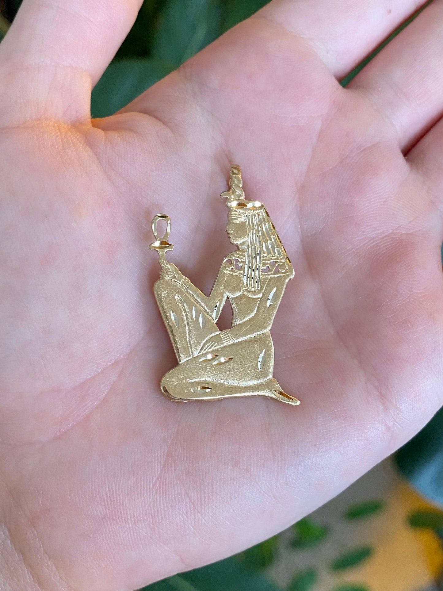 Vintage Solid 14k Yellow Gold Diamond Cut Egyptian Woman Charm