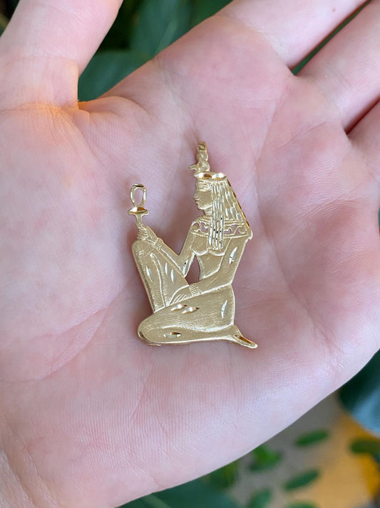 Vintage Solid 14k Yellow Gold Diamond Cut Egyptian Woman Charm