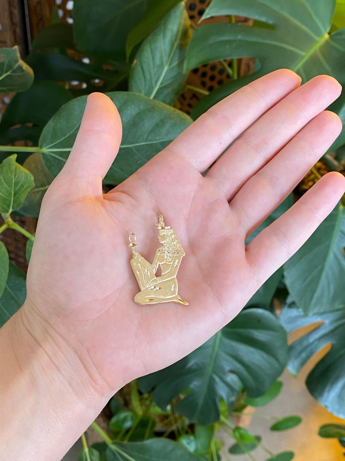 Vintage Solid 14k Yellow Gold Diamond Cut Egyptian Woman Charm