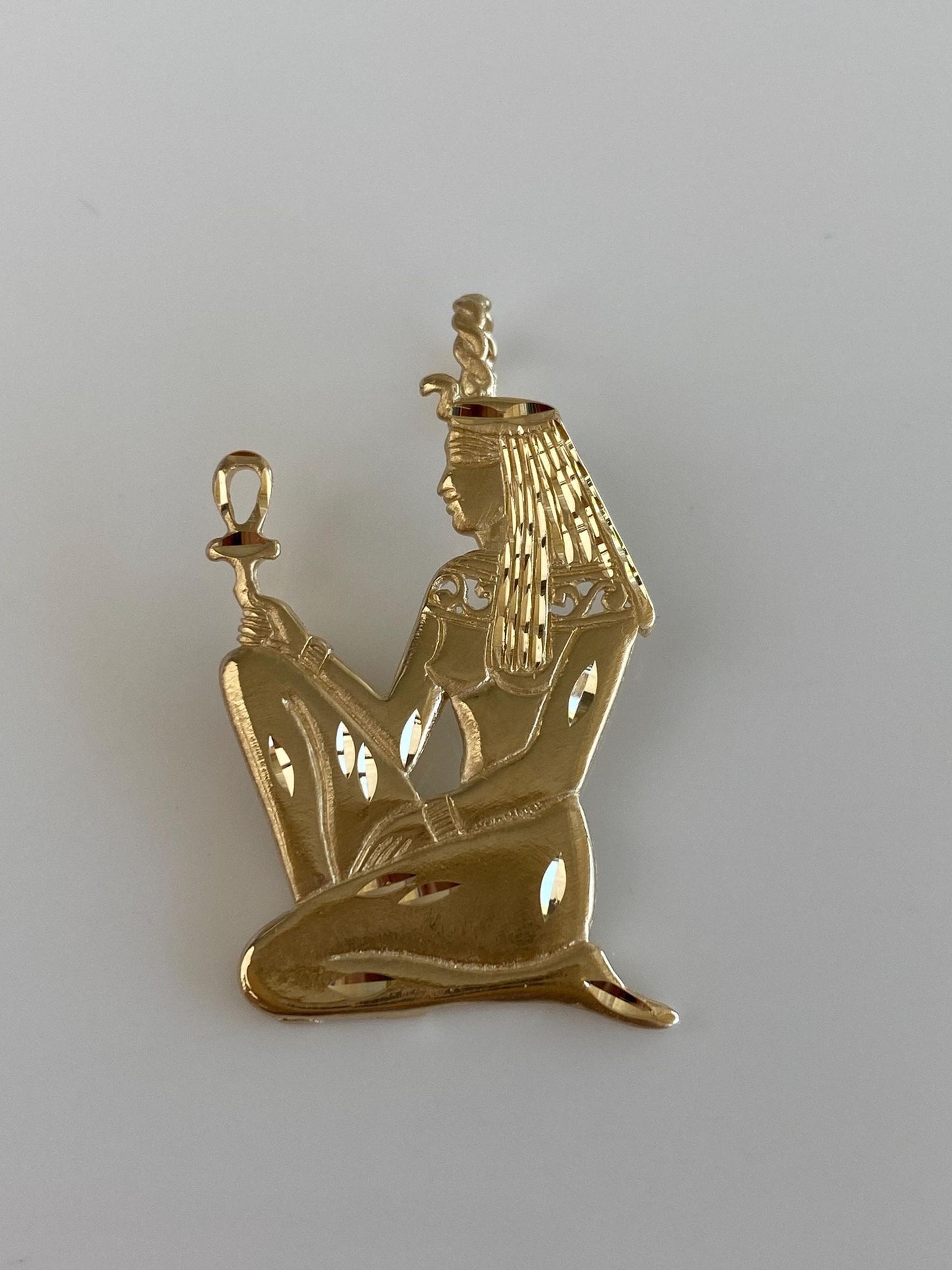 Vintage Solid 14k Yellow Gold Diamond Cut Egyptian Woman Charm