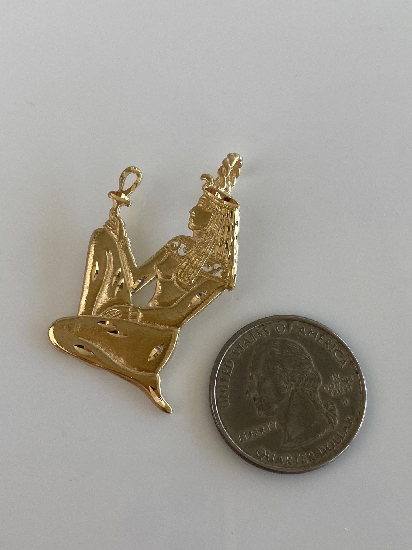 Vintage Solid 14k Yellow Gold Diamond Cut Egyptian Woman Charm
