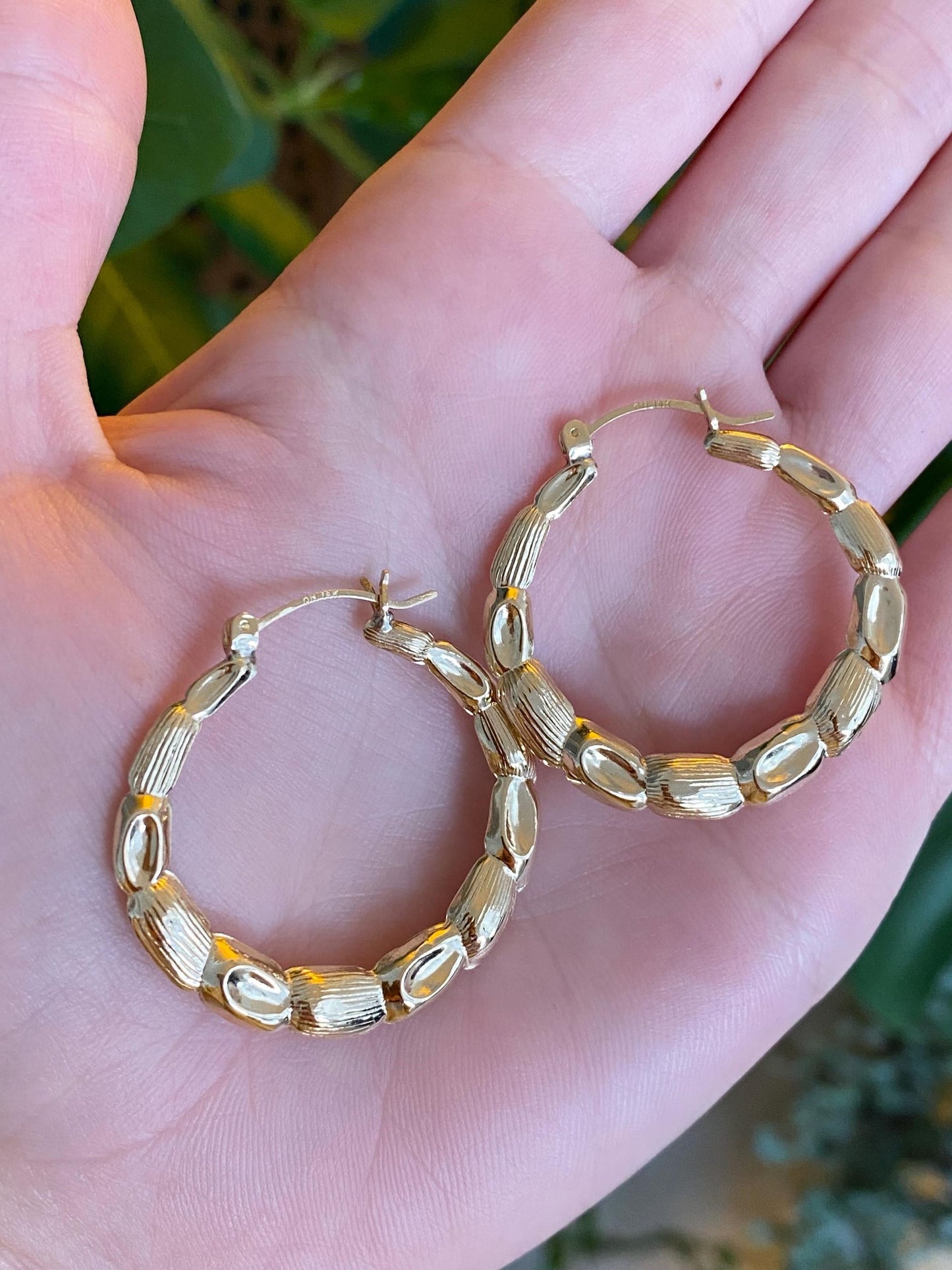Vintage 14k Yellow Gold Textured Hoop Earrings