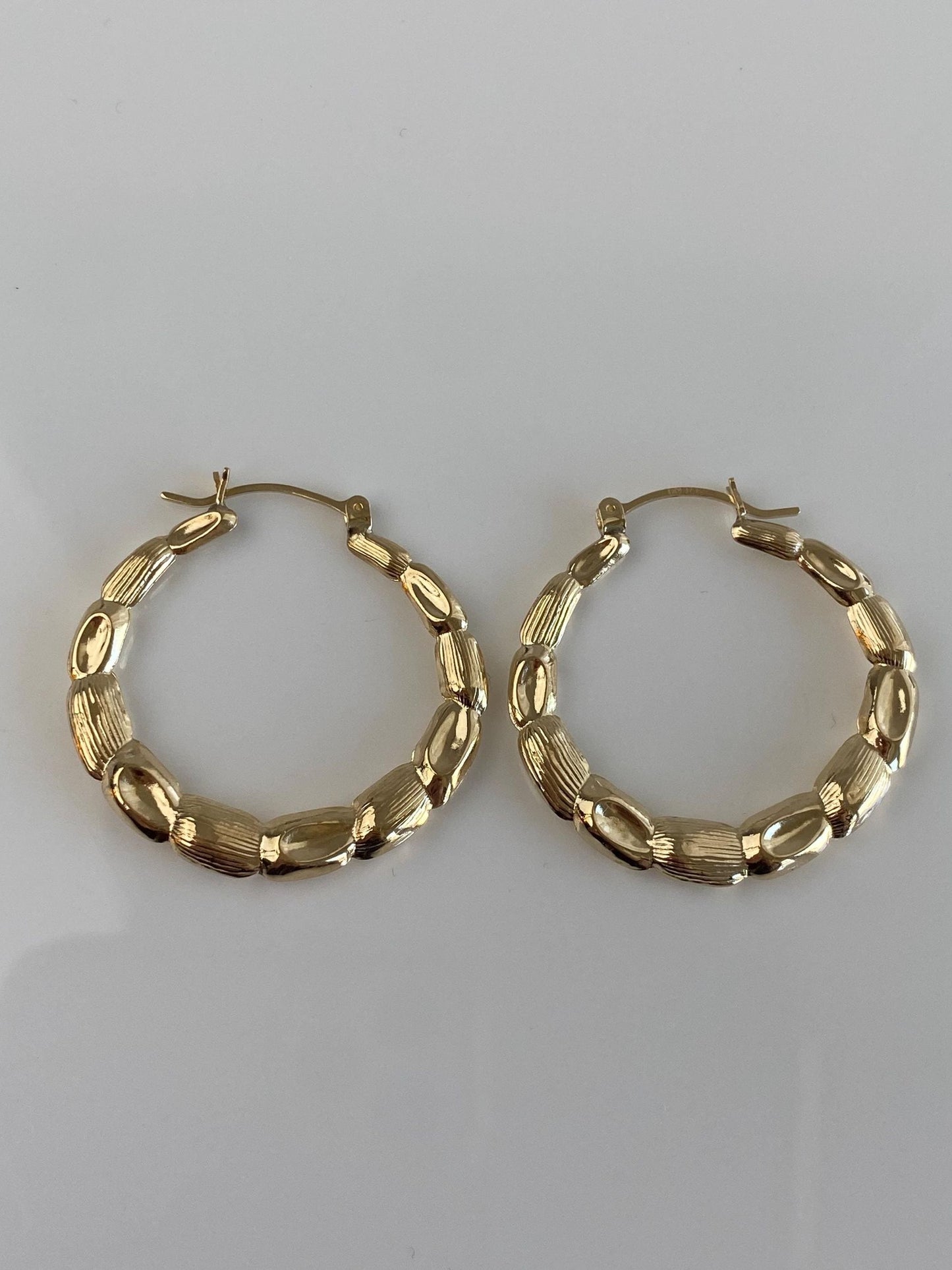 Vintage 14k Yellow Gold Textured Hoop Earrings