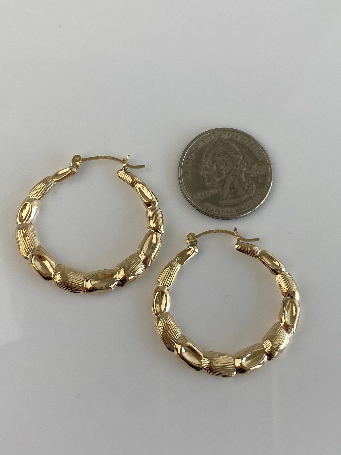 Vintage 14k Yellow Gold Textured Hoop Earrings