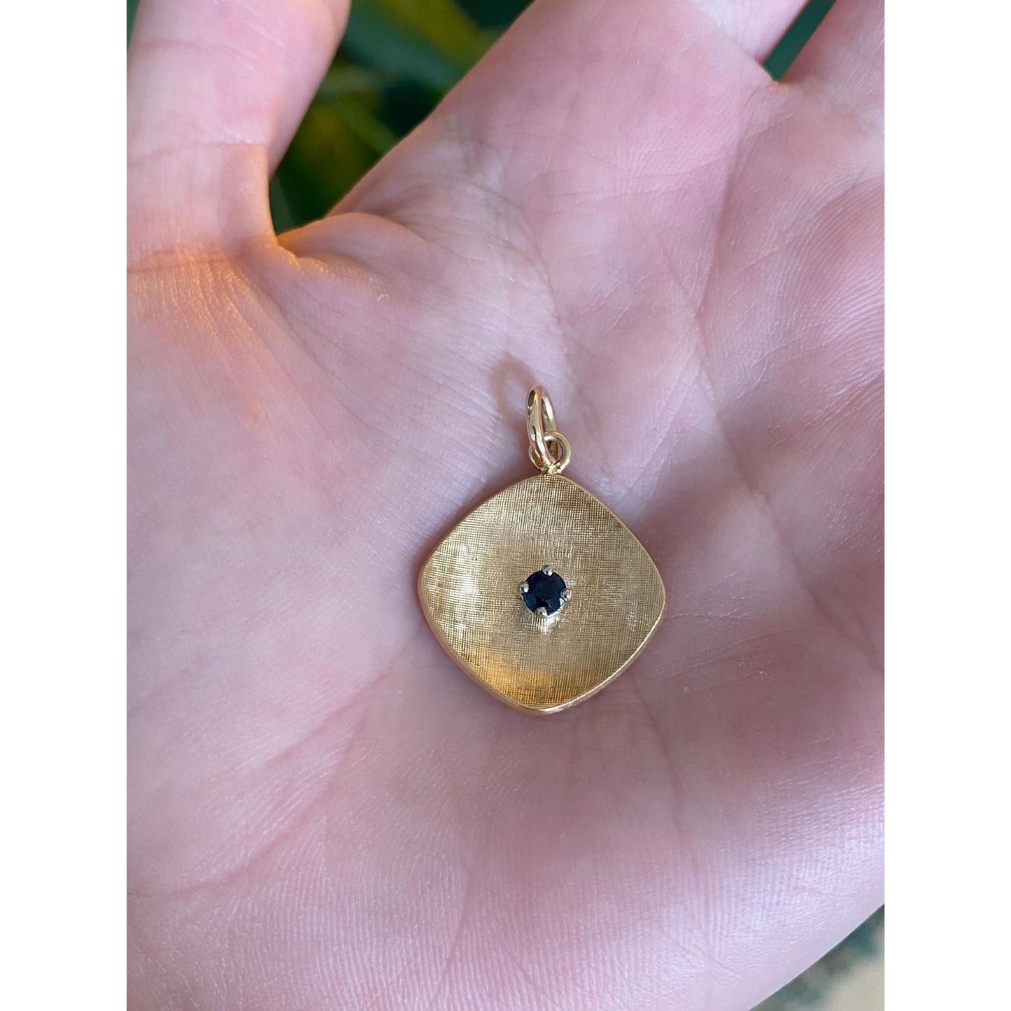 Vintage Solid 14k Yellow Gold Blue Sapphire Crosshatch Cufflink Conversion Charm