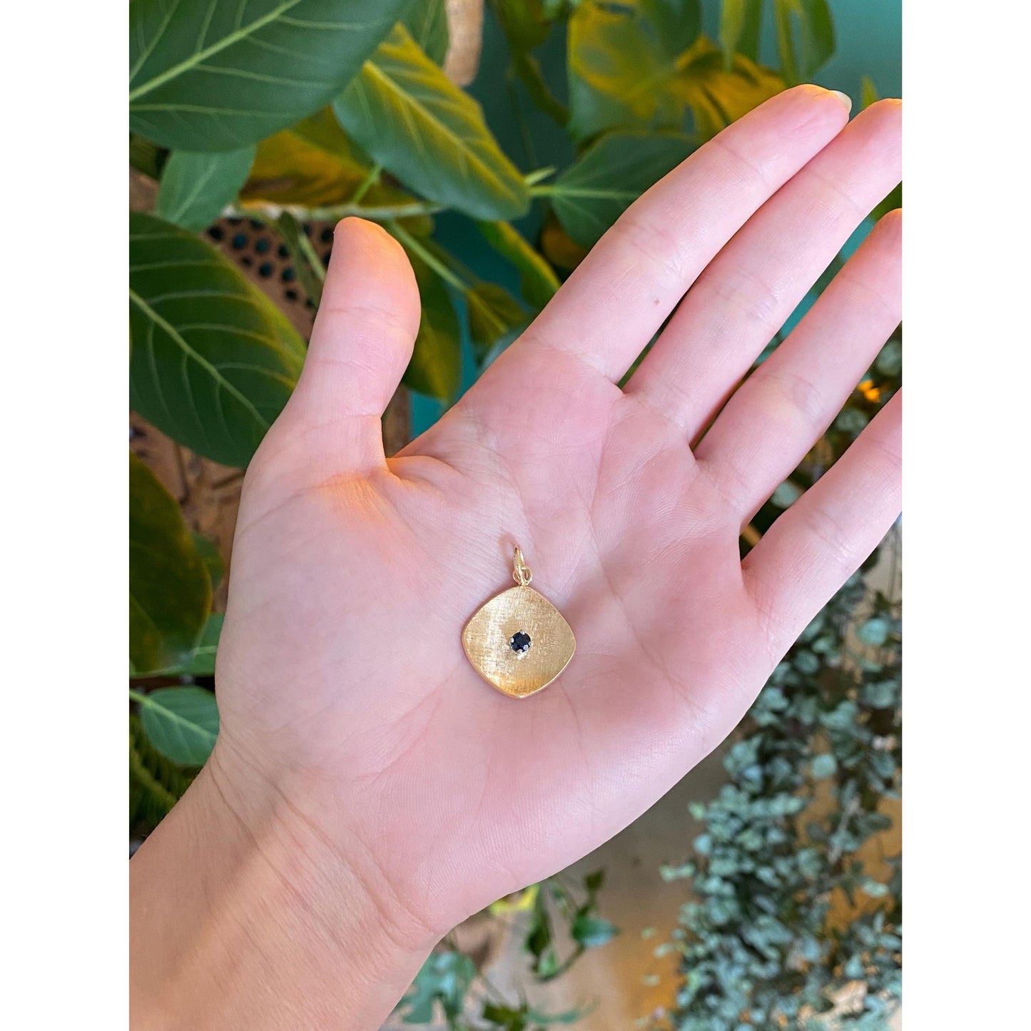 Vintage Solid 14k Yellow Gold Blue Sapphire Crosshatch Cufflink Conversion Charm