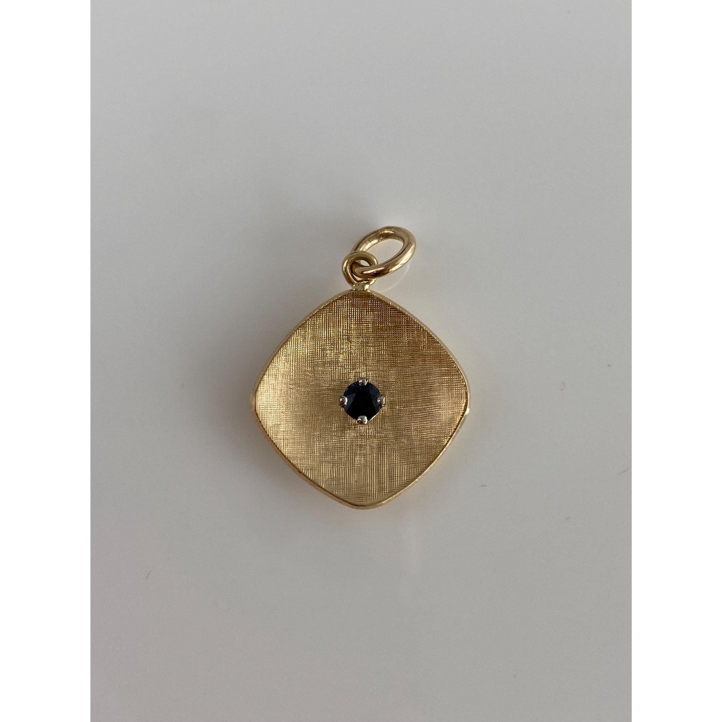 Vintage Solid 14k Yellow Gold Blue Sapphire Crosshatch Cufflink Conversion Charm