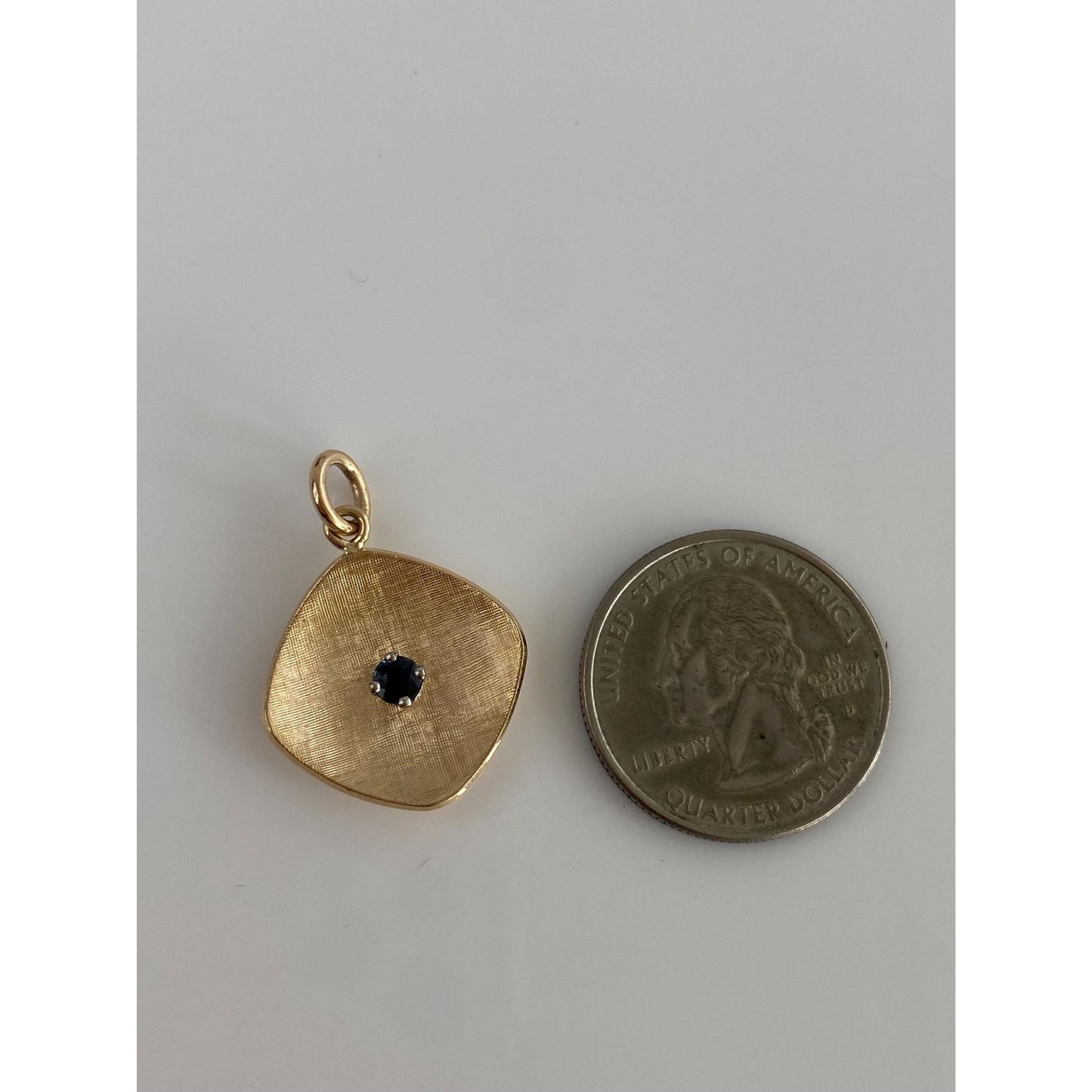 Vintage Solid 14k Yellow Gold Blue Sapphire Crosshatch Cufflink Conversion Charm