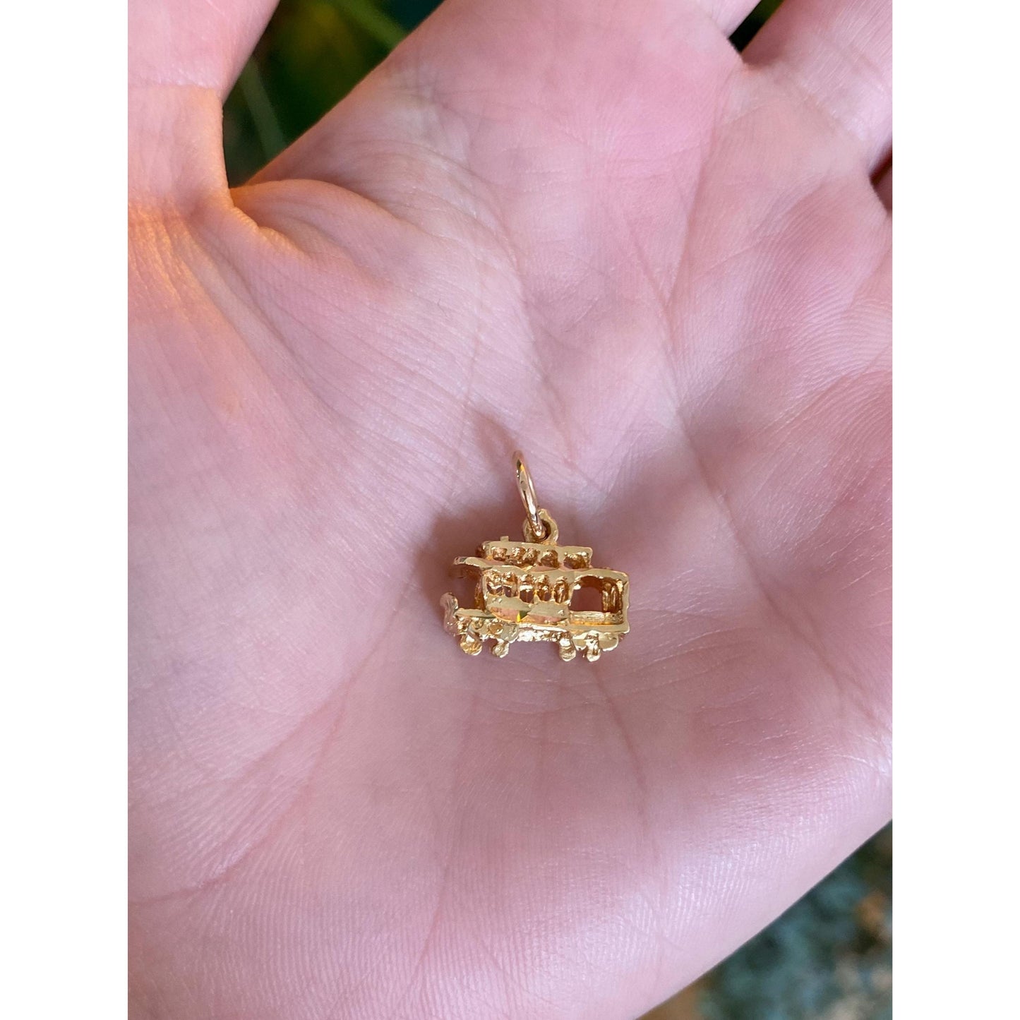 Solid 14k Yellow Gold Diamond Cut Trolley Charm