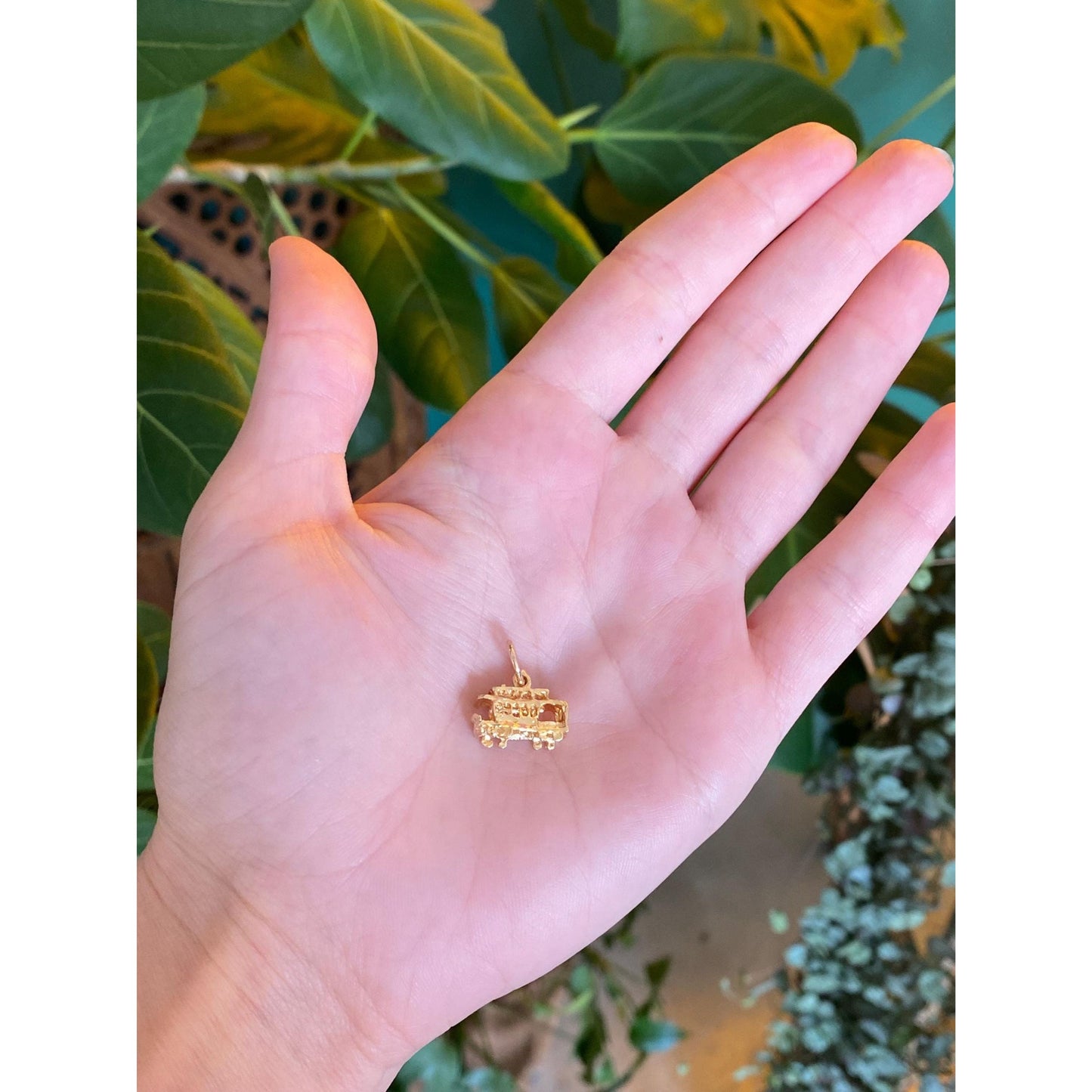 Solid 14k Yellow Gold Diamond Cut Trolley Charm