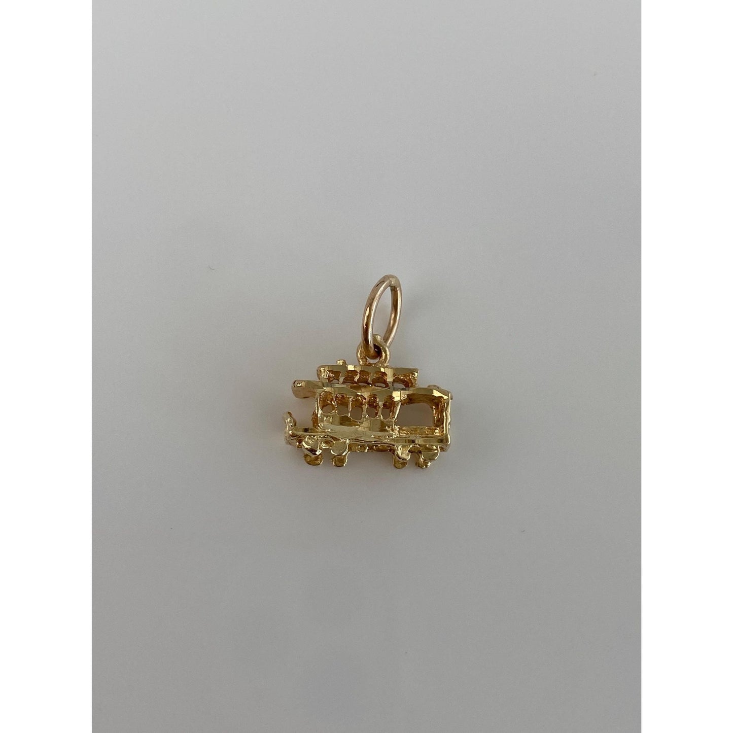 Solid 14k Yellow Gold Diamond Cut Trolley Charm