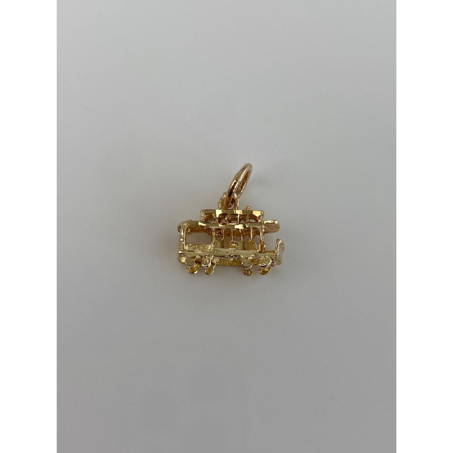 Solid 14k Yellow Gold Diamond Cut Trolley Charm