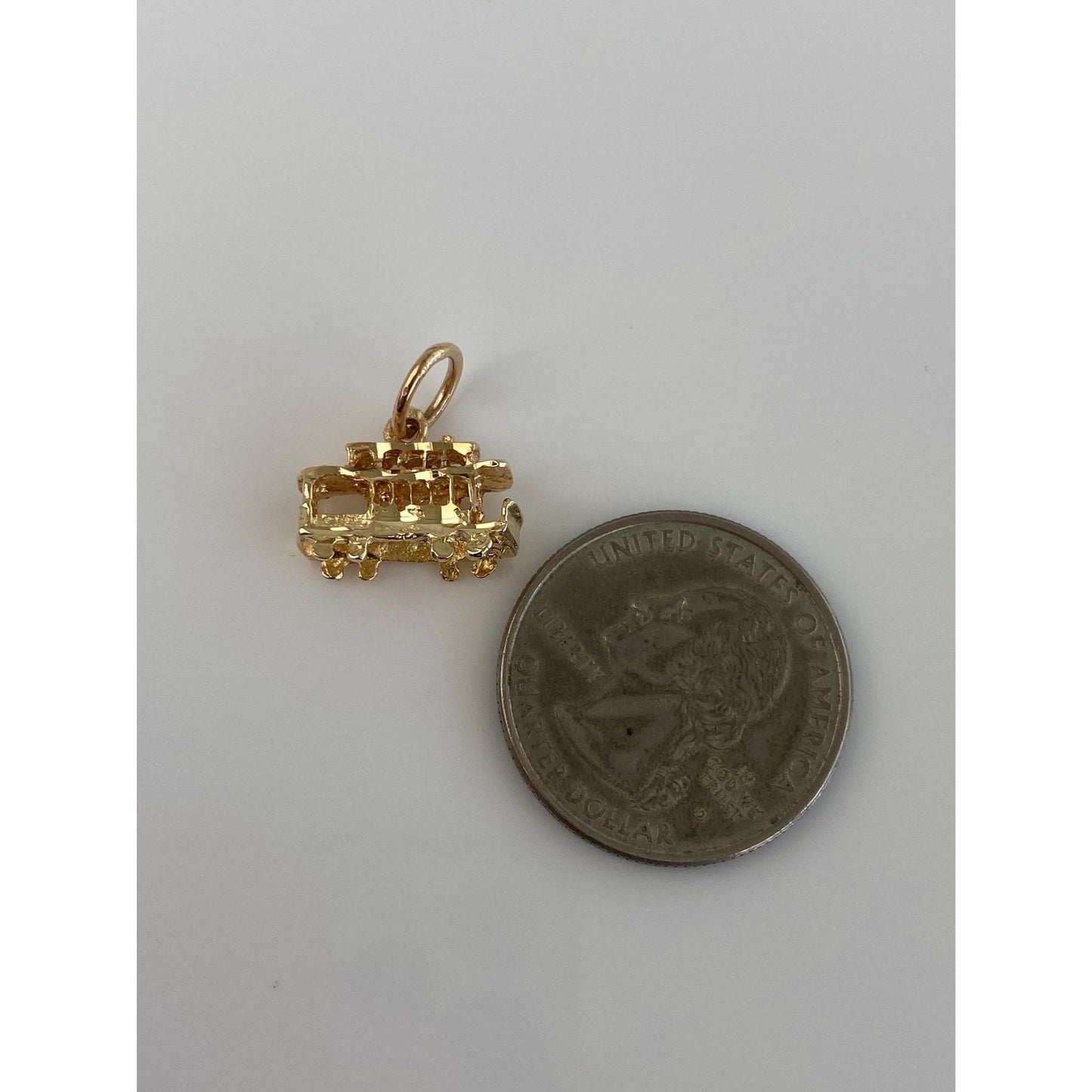 Solid 14k Yellow Gold Diamond Cut Trolley Charm
