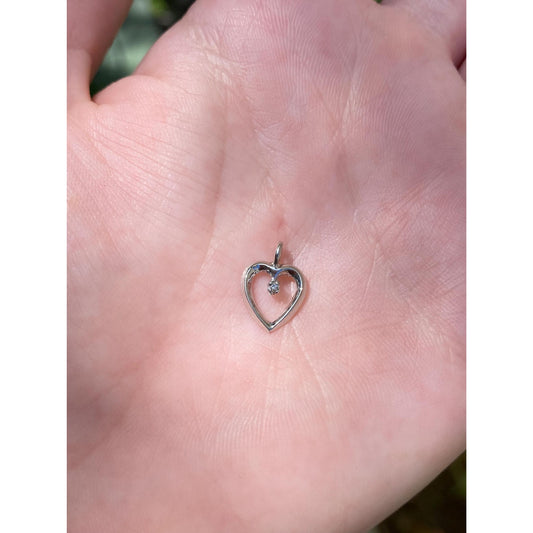 Solid 14k White Gold Clear Sapphire Heart Charm