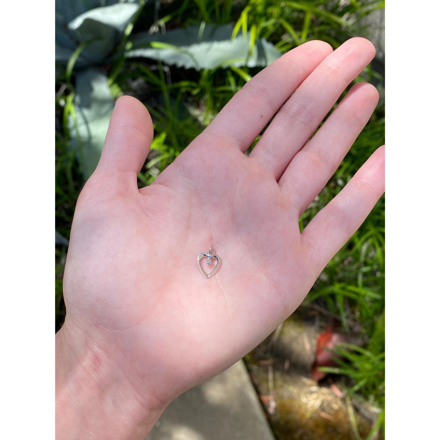 Solid 14k White Gold Clear Sapphire Heart Charm