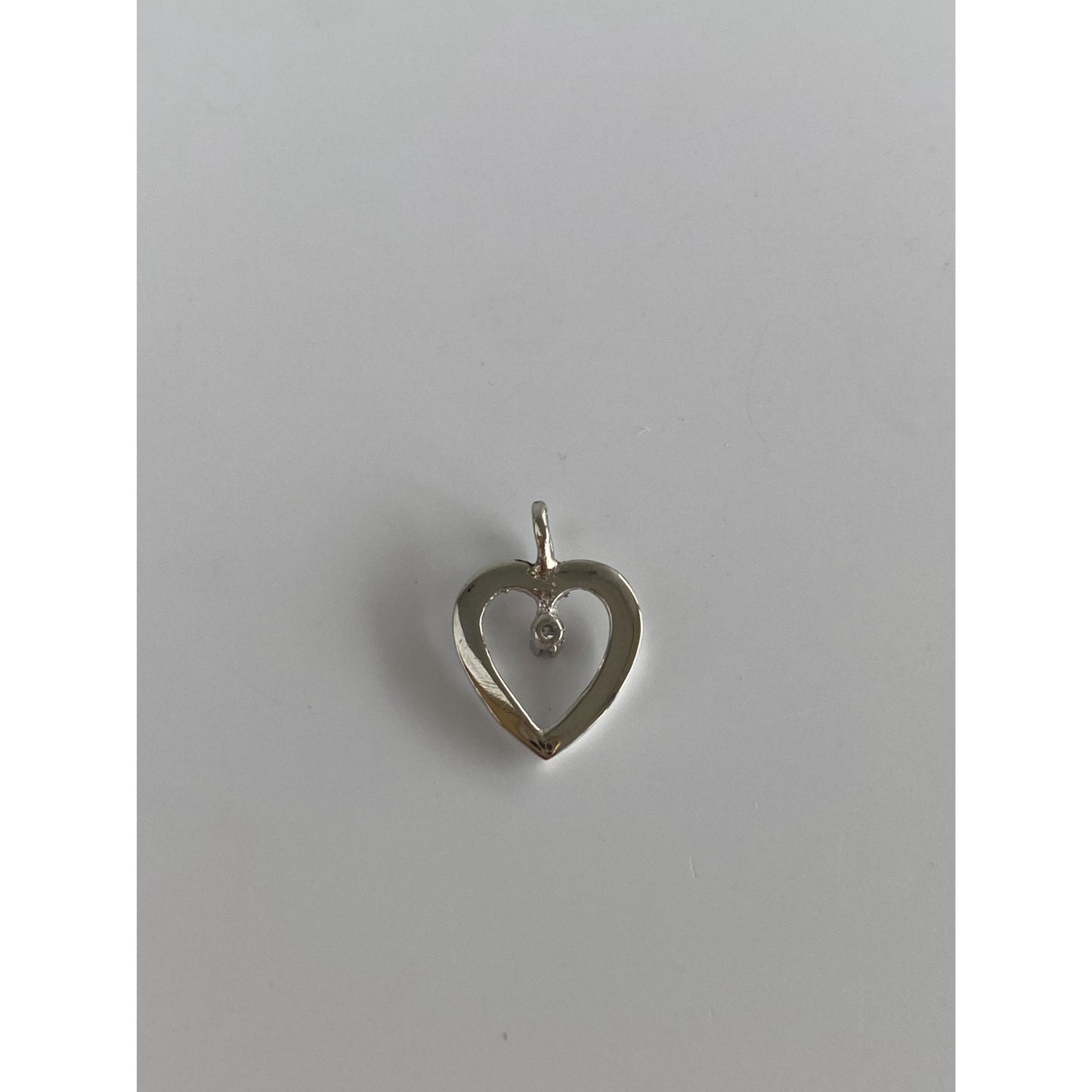 Solid 14k White Gold Clear Sapphire Heart Charm
