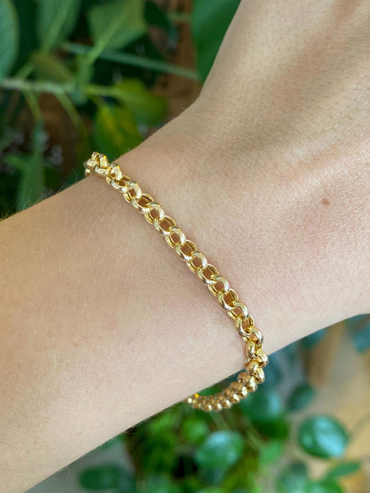 Vintage Solid 14k Yellow Gold Rolo Chain Charm Bracelet - 8 inches