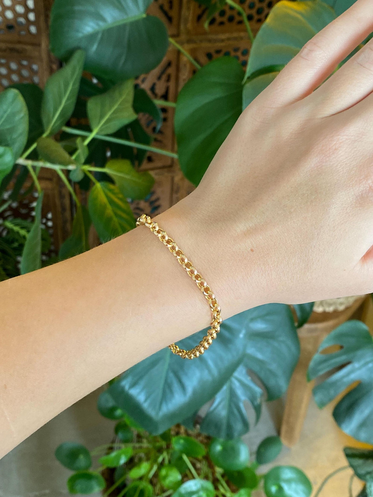 Vintage Solid 14k Yellow Gold Rolo Chain Charm Bracelet - 8 inches