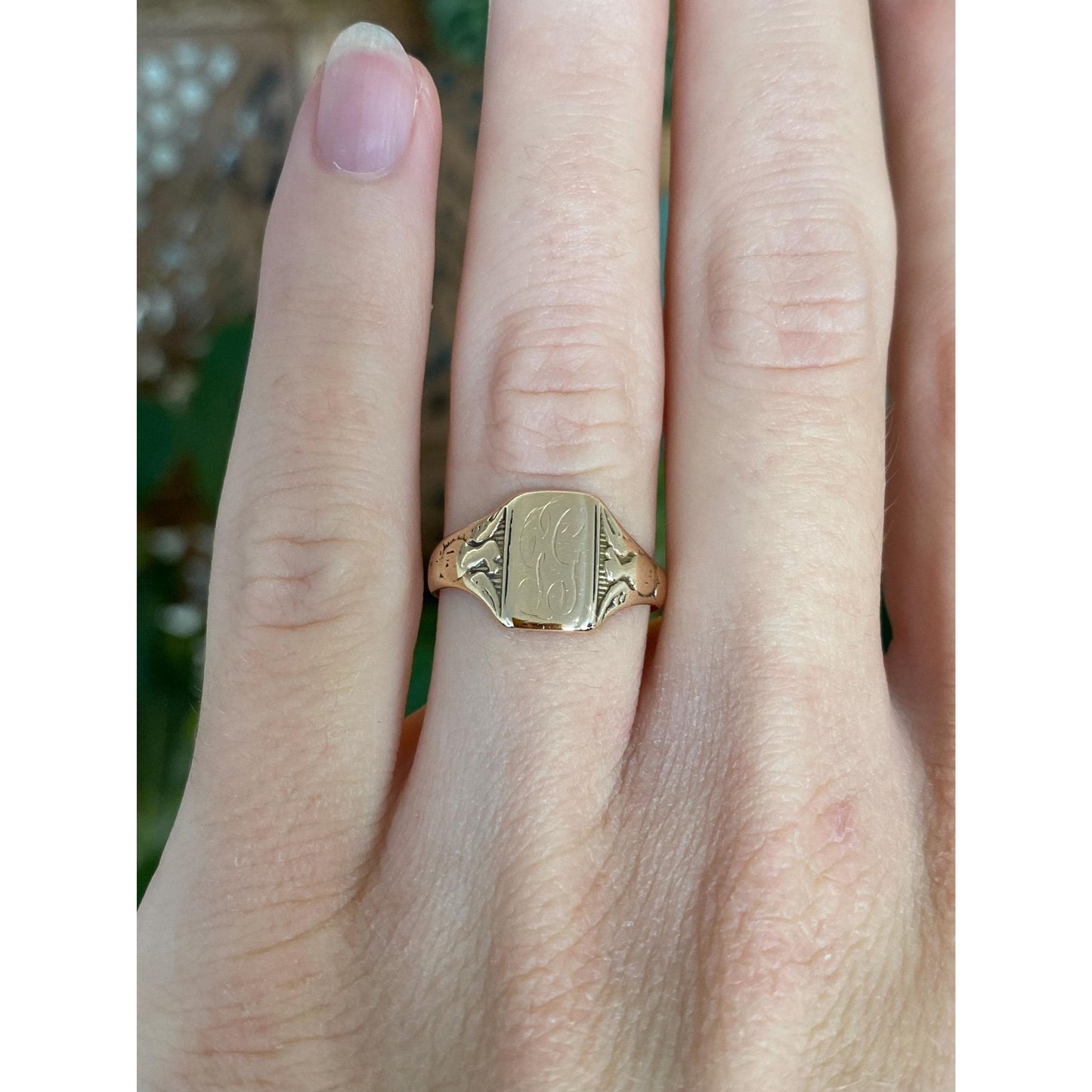 Vintage Solid 10k Yellow Gold Monogram Signet Ring - Size 5.5