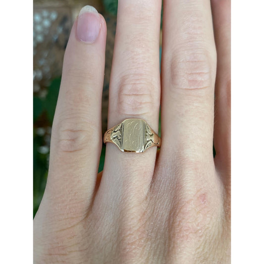 Vintage Solid 10k Yellow Gold Monogram Signet Ring - Size 5.5
