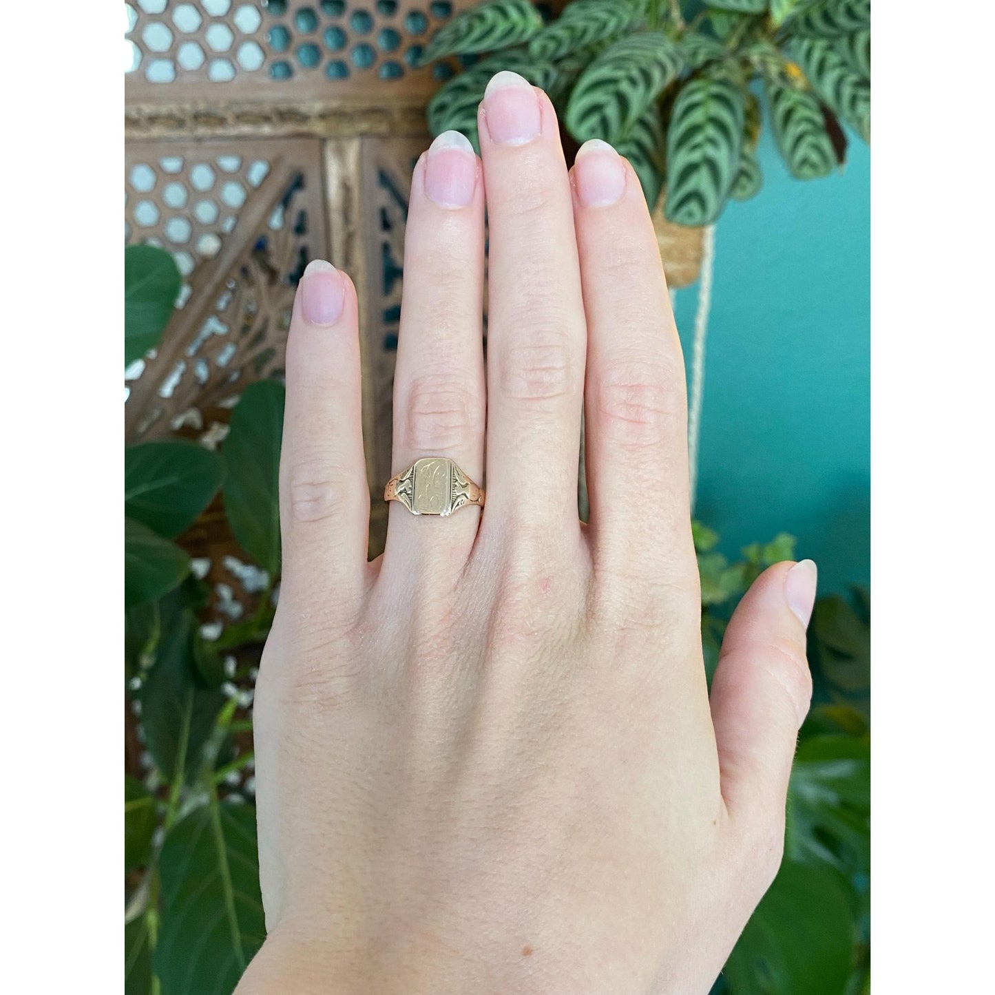 Vintage Solid 10k Yellow Gold Monogram Signet Ring - Size 5.5