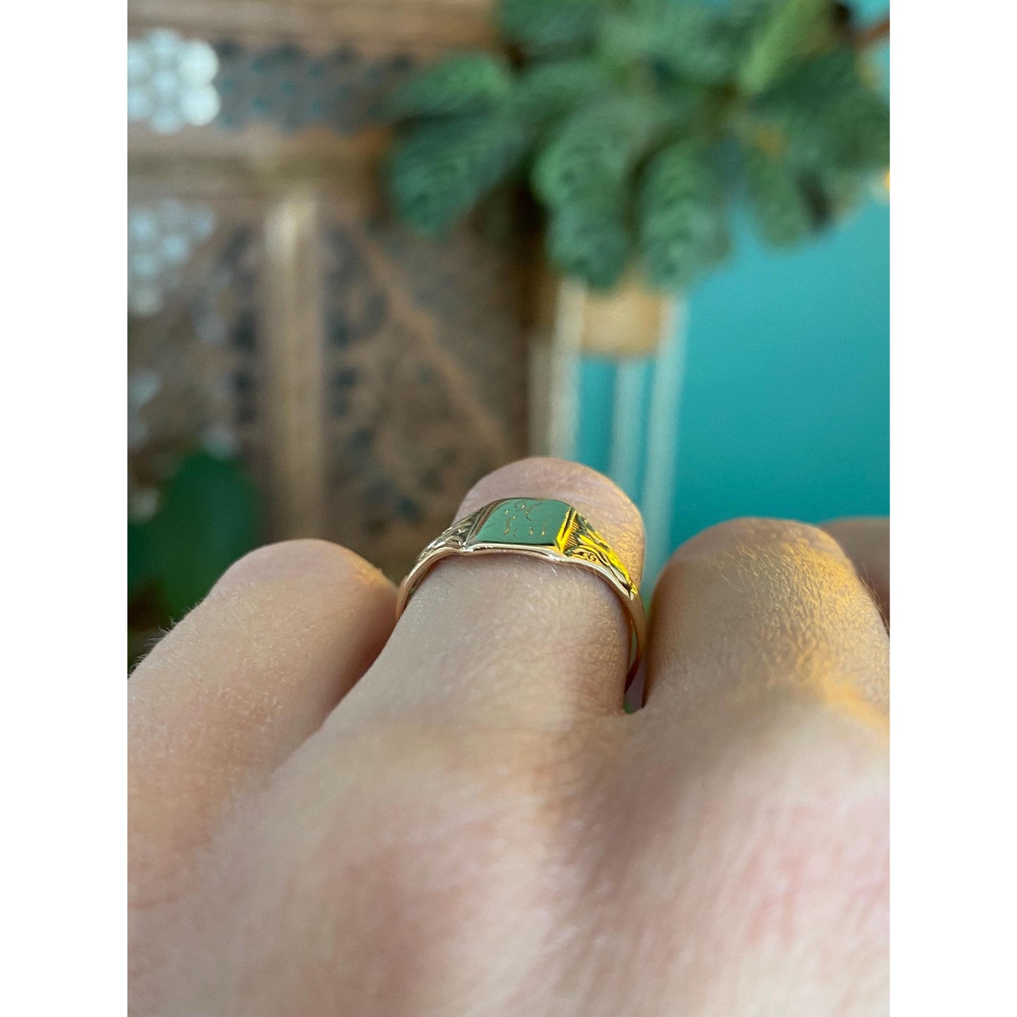 Vintage Solid 10k Yellow Gold Monogram Signet Ring - Size 5.5