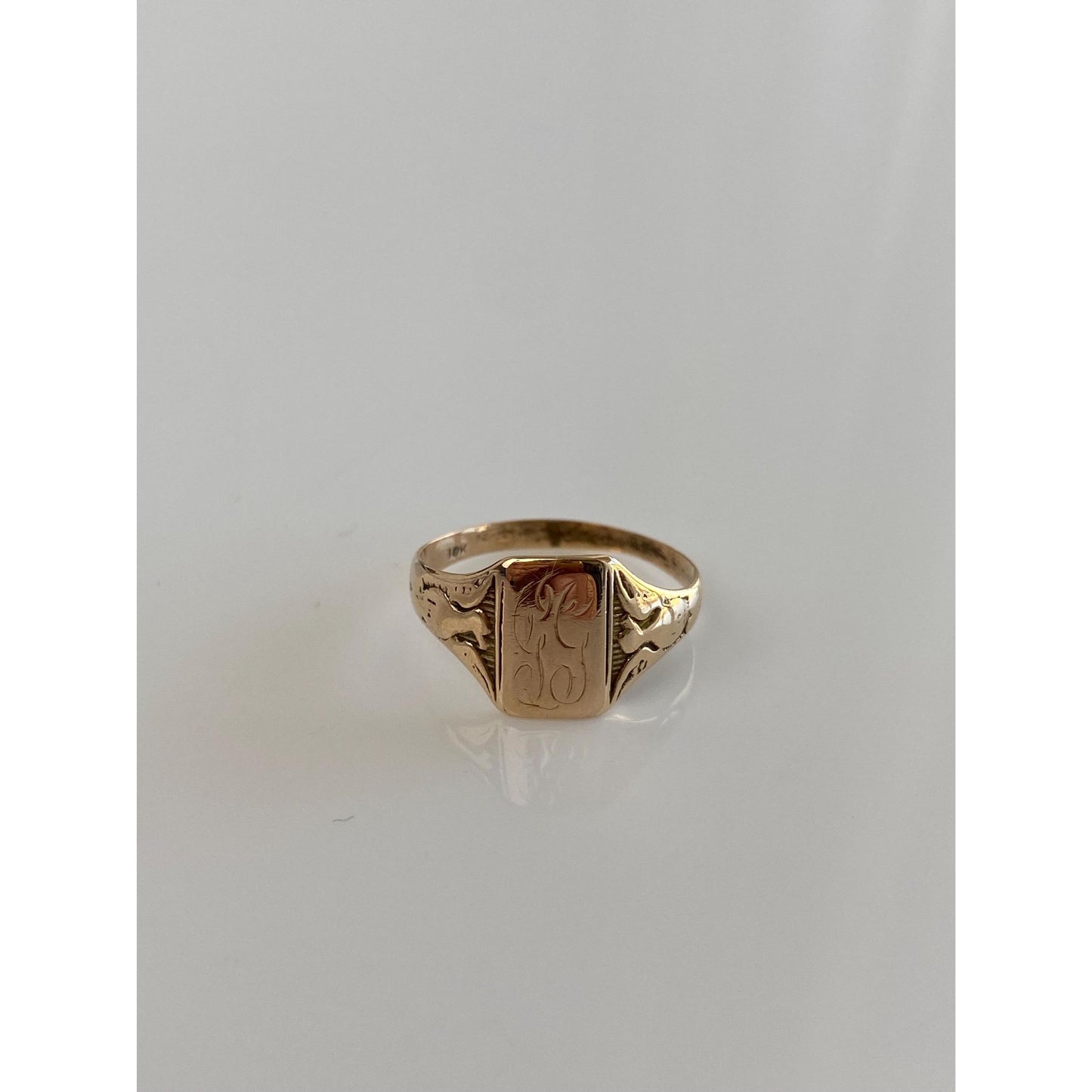 Vintage Solid 10k Yellow Gold Monogram Signet Ring - Size 5.5