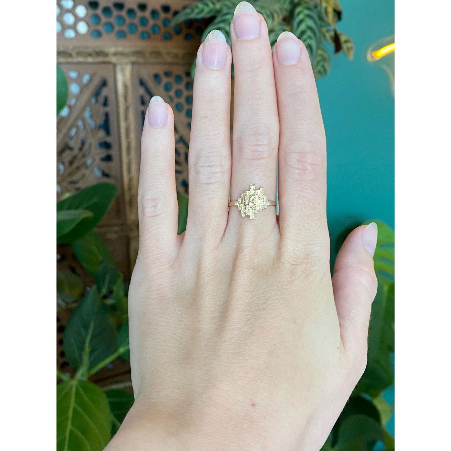 Vintage Solid 10k Yellow Gold Diamond Cut Cubist Ring - Size 7