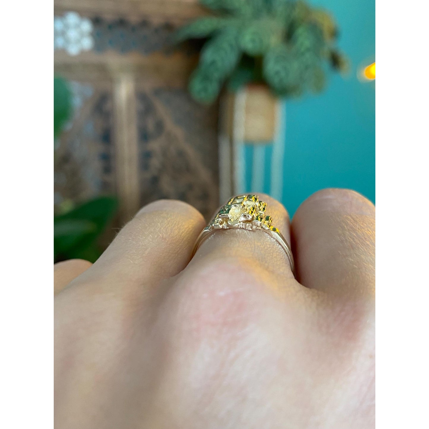 Vintage Solid 10k Yellow Gold Diamond Cut Cubist Ring - Size 7