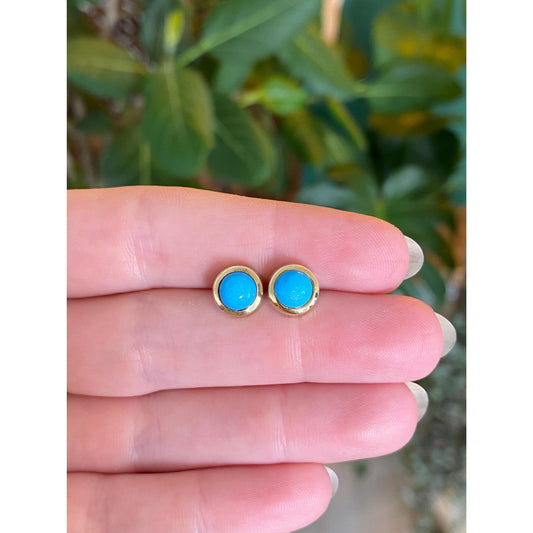 Vintage Solid 14k Yellow Gold Blue Resin Stud Earrings