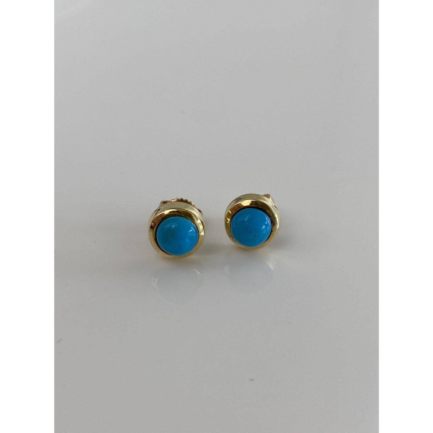 Vintage Solid 14k Yellow Gold Blue Resin Stud Earrings