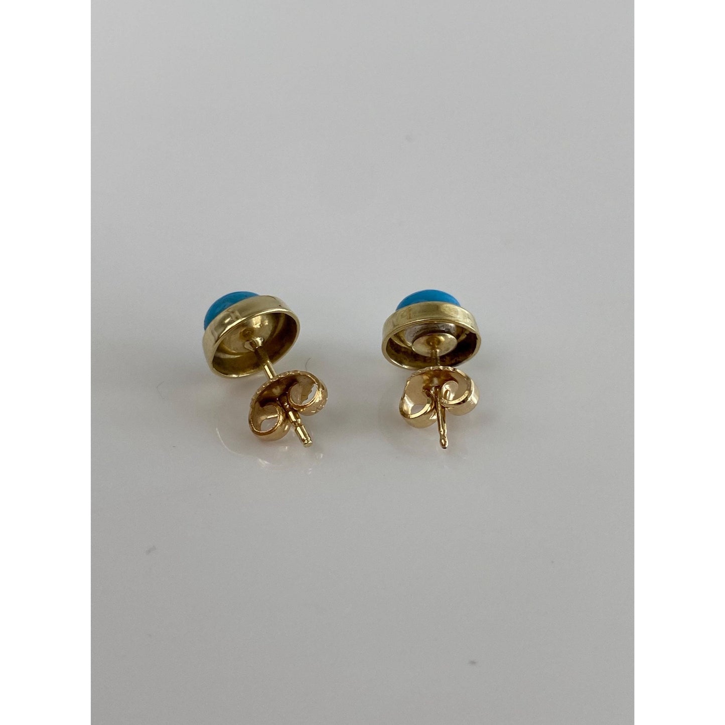 Vintage Solid 14k Yellow Gold Blue Resin Stud Earrings