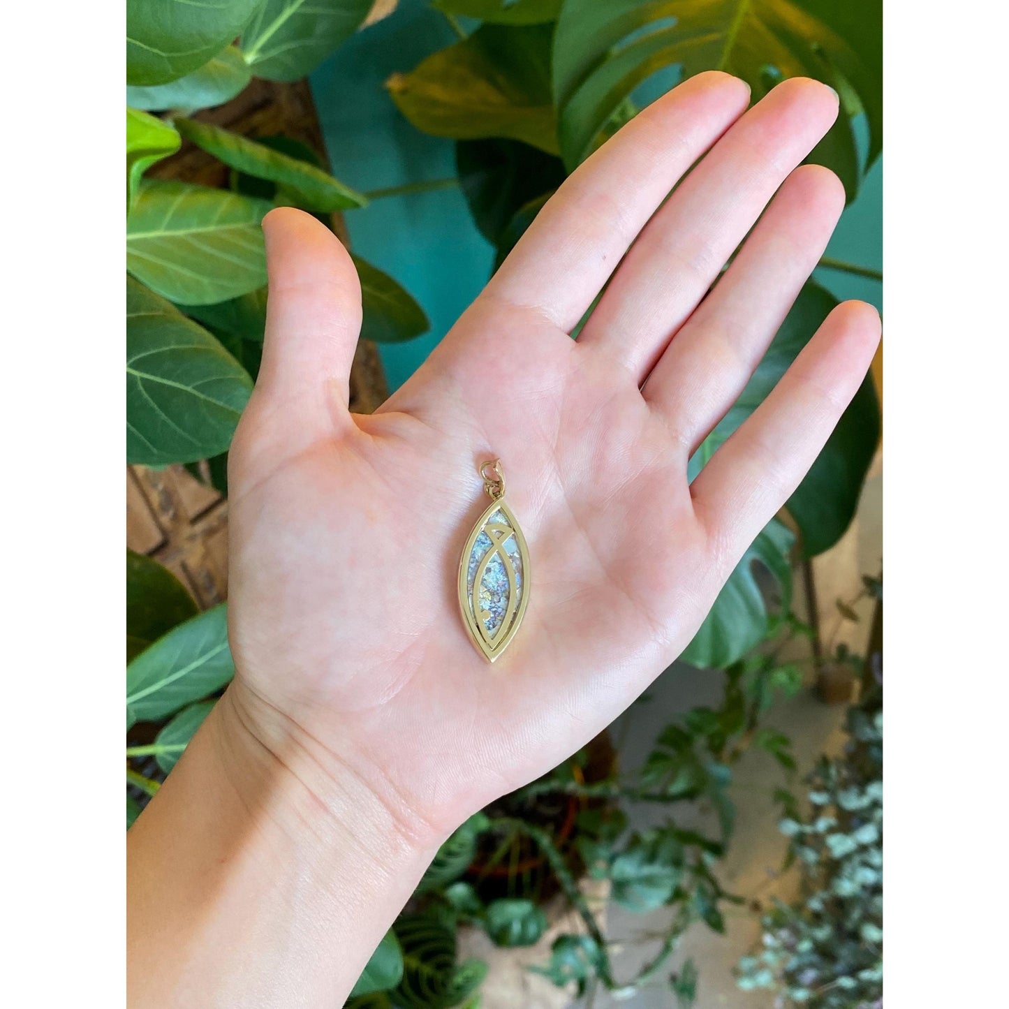 Vintage Solid 14k Yellow Gold Roman Glass Religious Fish Charm