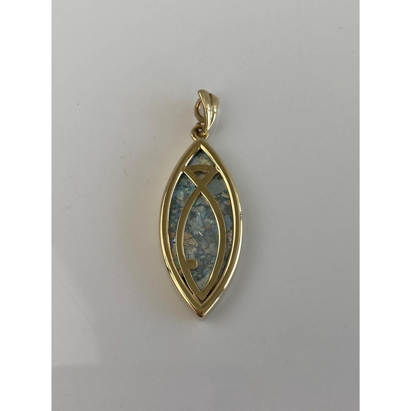 Vintage Solid 14k Yellow Gold Roman Glass Religious Fish Charm