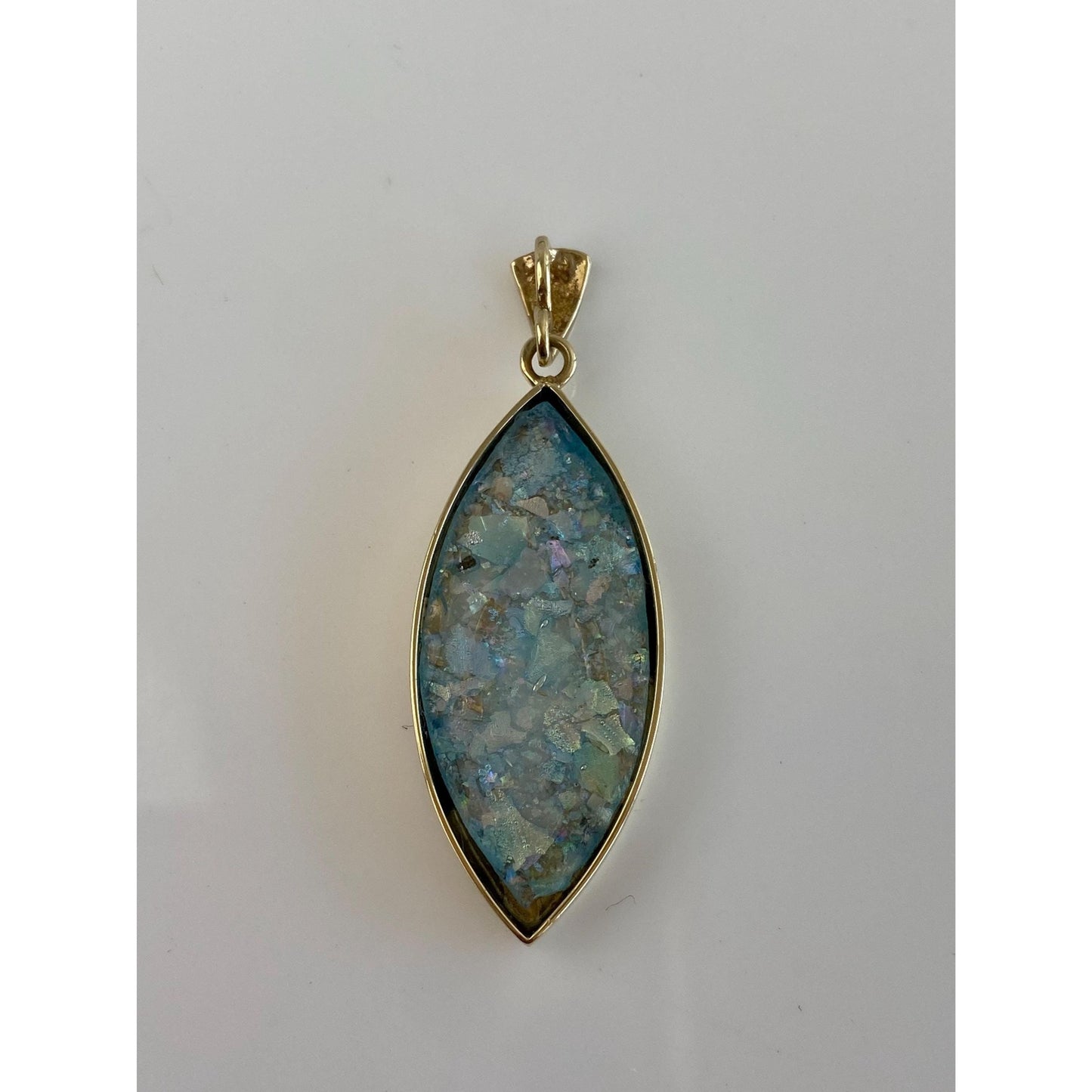 Vintage Solid 14k Yellow Gold Roman Glass Religious Fish Charm