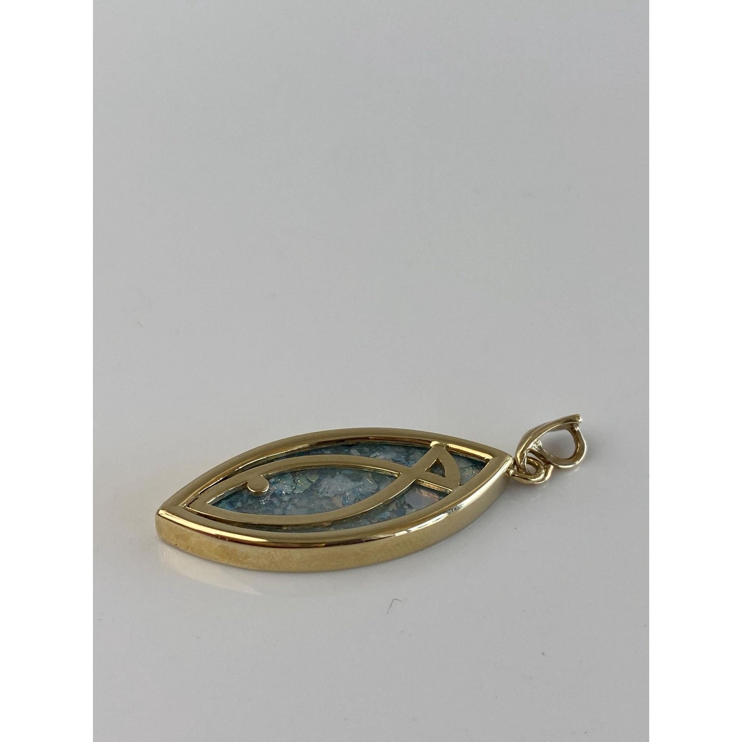 Vintage Solid 14k Yellow Gold Roman Glass Religious Fish Charm