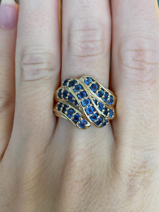 Vintage Solid 10k Yellow Gold Sapphire Twist Ring - Size 9