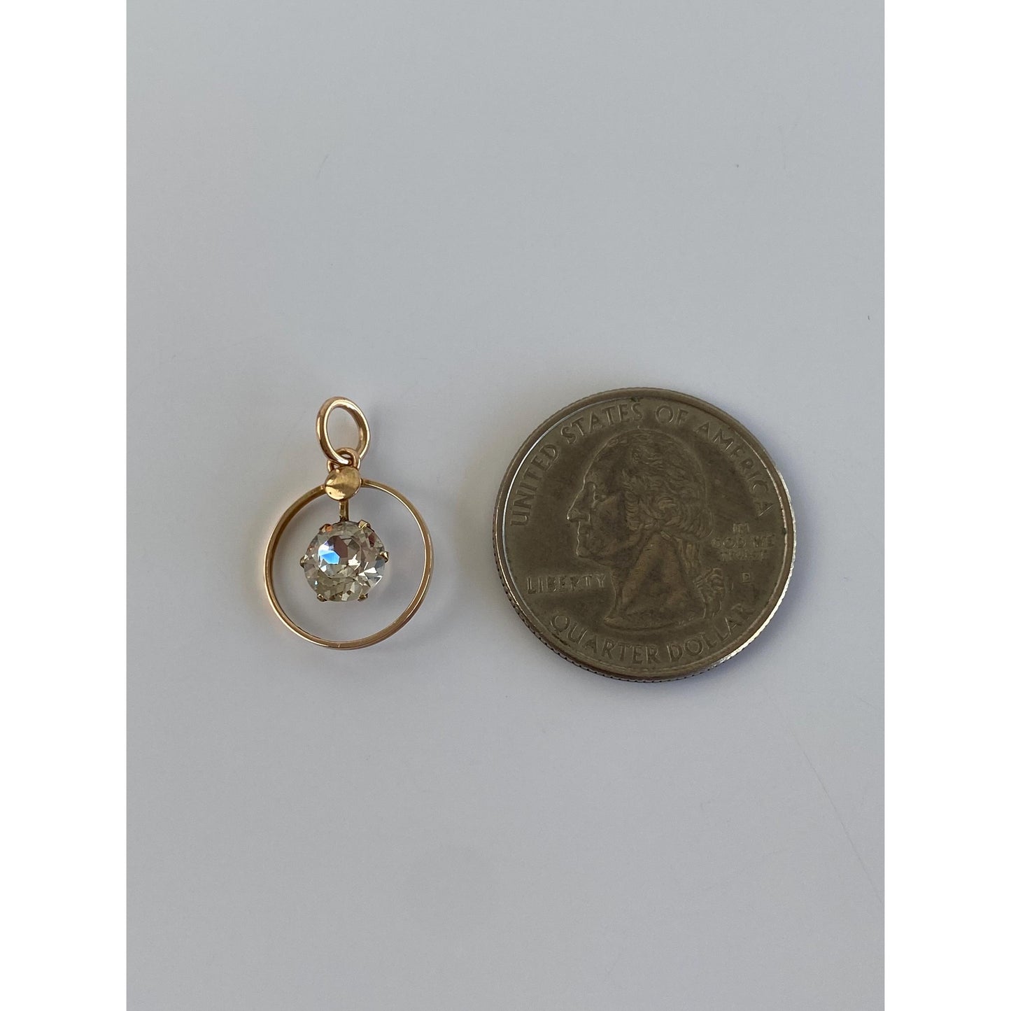 Vintage Solid 10k Yellow Gold Cubic Zirconia Circle Charm