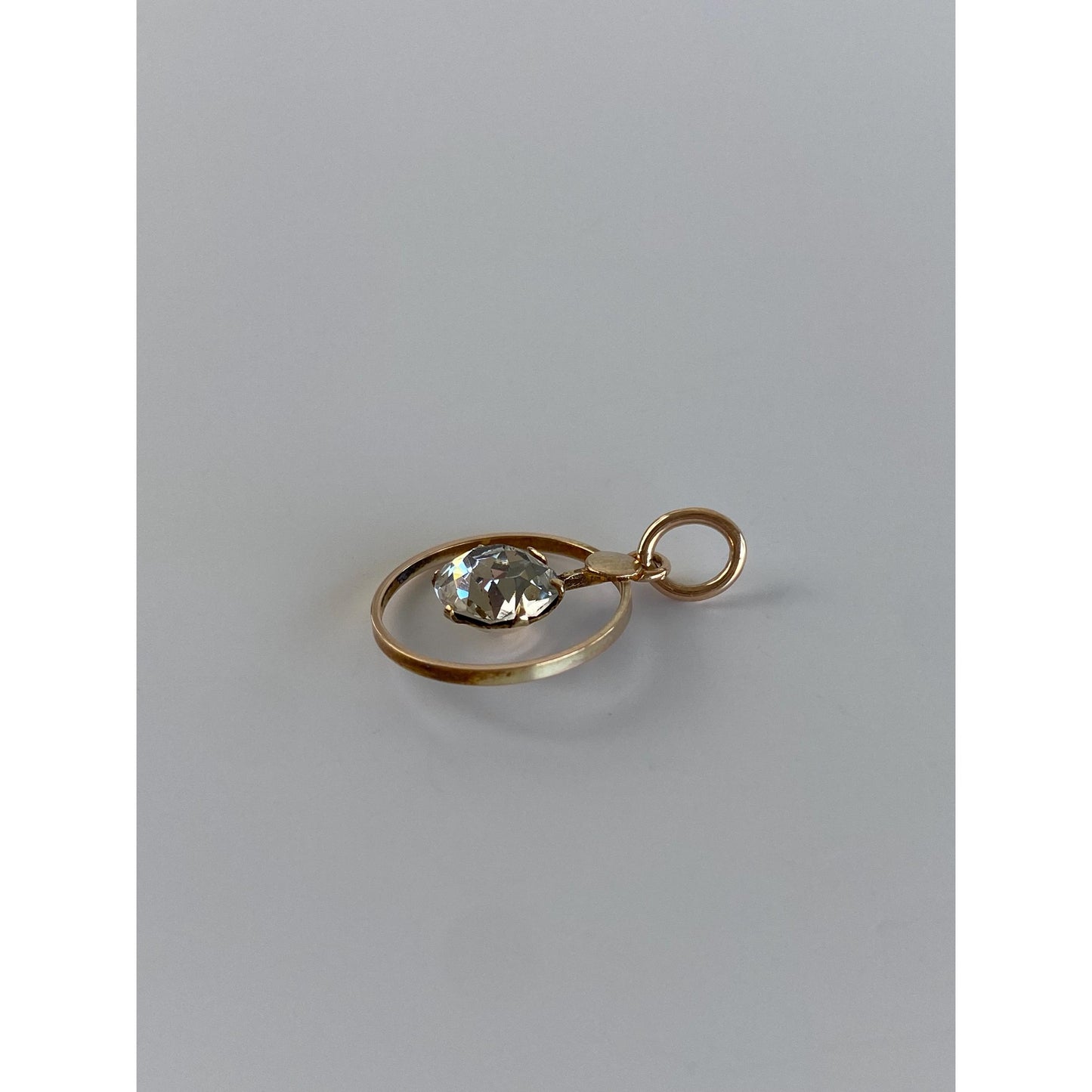 Vintage Solid 10k Yellow Gold Cubic Zirconia Circle Charm