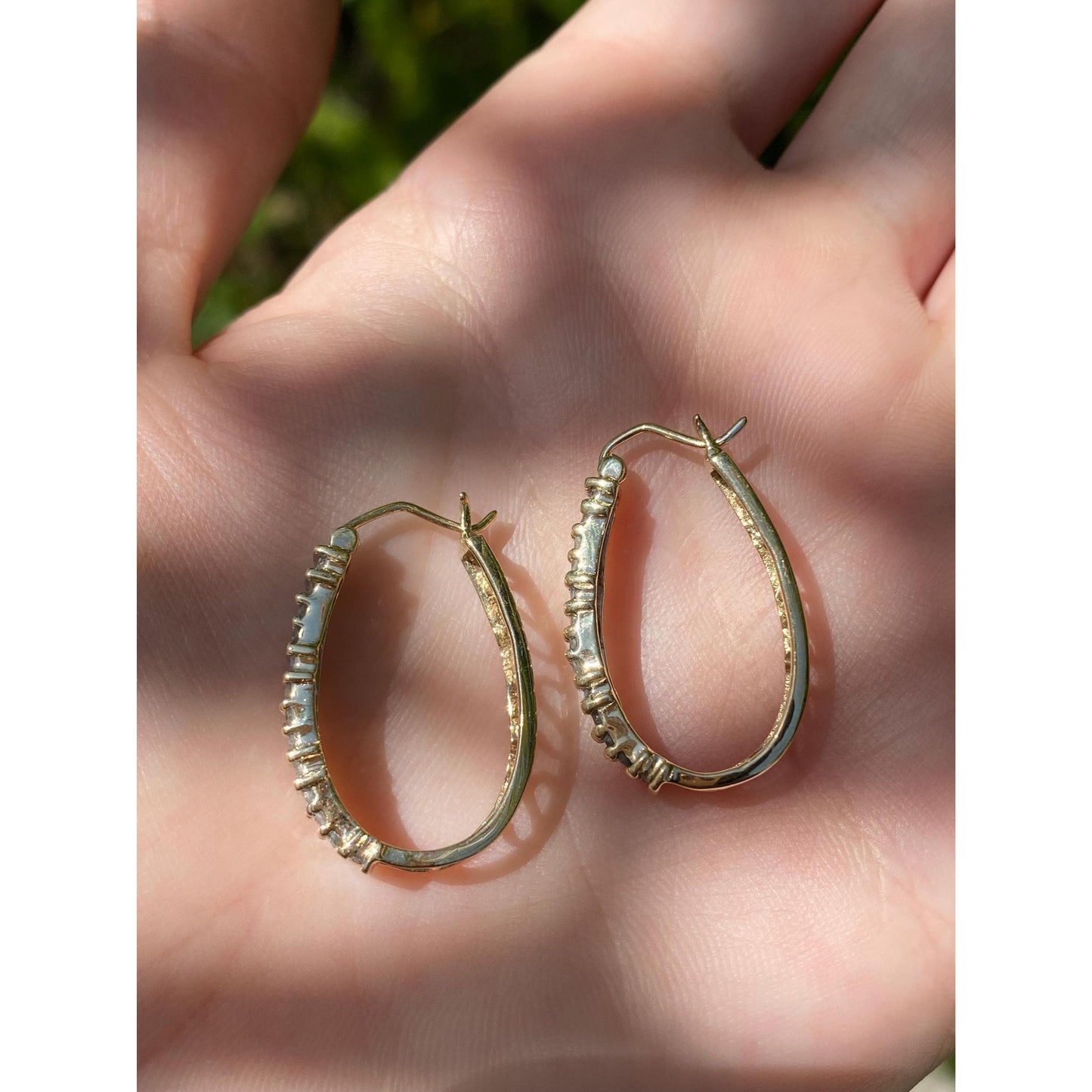 Vintage Solid 10k Yellow Gold Diamond Hoop Earrings