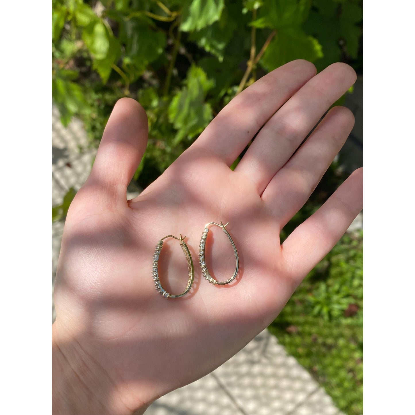 Vintage Solid 10k Yellow Gold Diamond Hoop Earrings