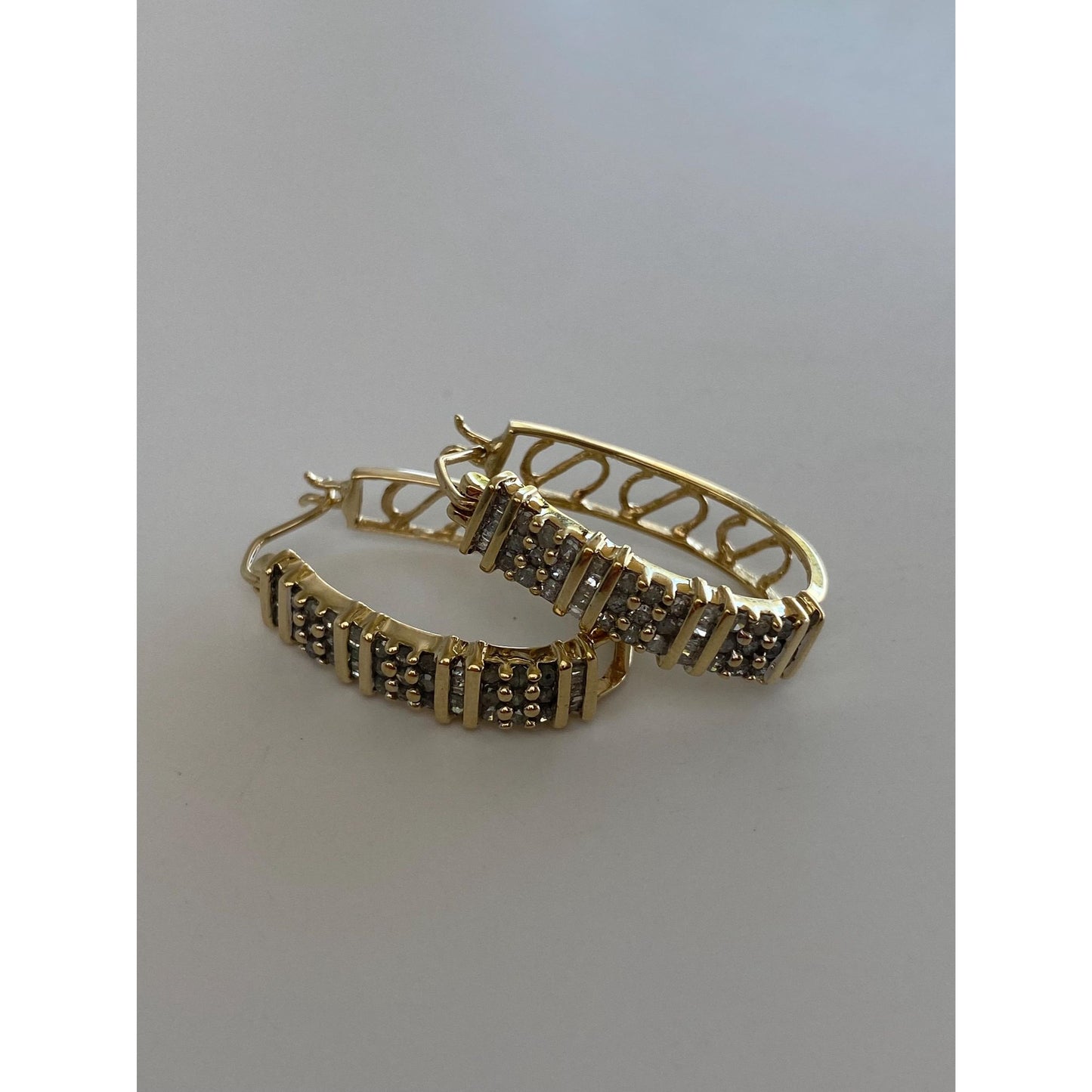 Vintage Solid 10k Yellow Gold Diamond Hoop Earrings